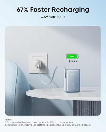 Baterie Externa Anker Nano, 10000mAh, 45W, QC + PD, 1 x USB-A - 2 x USB-C, Albastra
