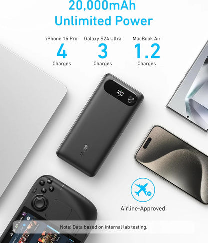 Baterie Externa Anker PowerCore, 20000mAh, 87W, QC + PD, 1 x USB-A - 2 x USB-C, Neagra, Resigilata A1383H11