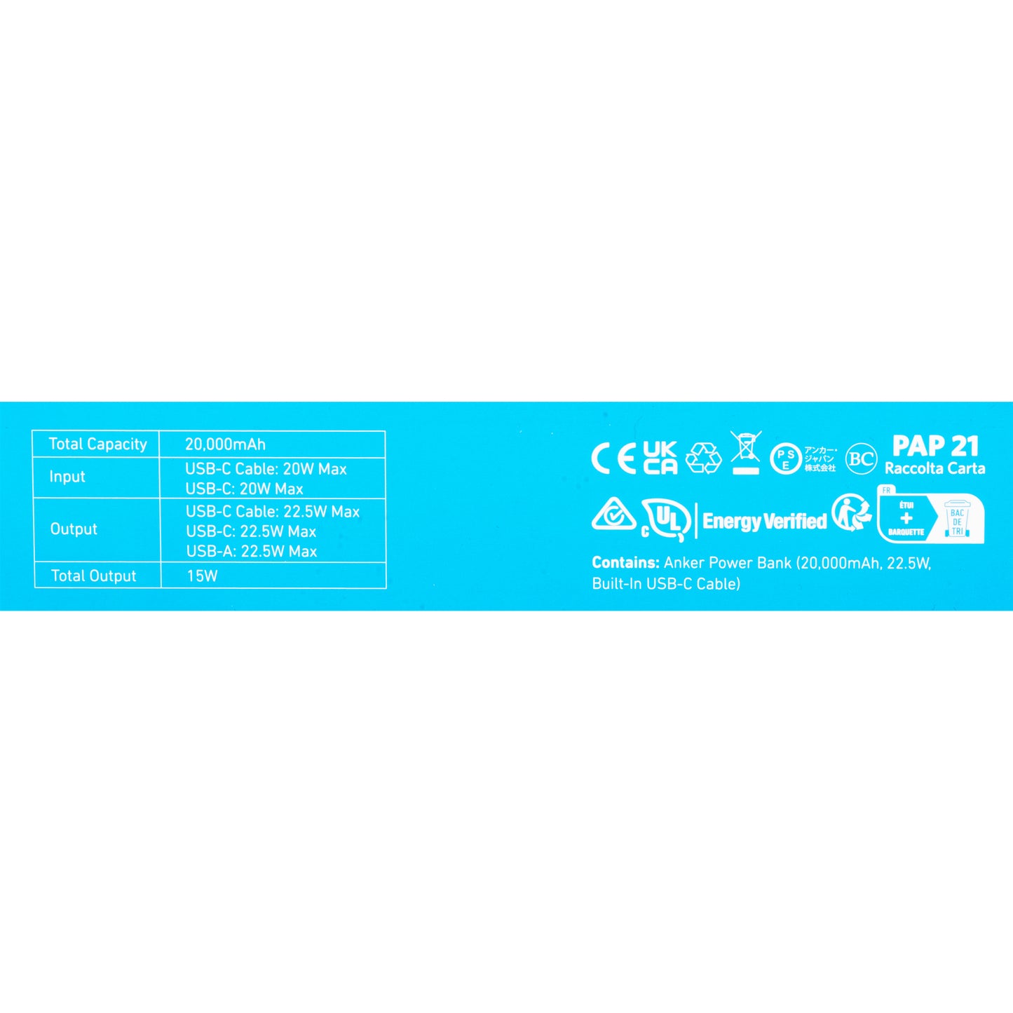 Baterie Externa Anker PowerCore 335, 20000mAh, 22.5W, QC + PD, 1 x USB-A - 2 x USB-C, Neagra A1647G11