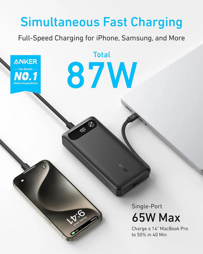 Baterie Externa Anker PowerCore, 20000mAh, 87W, QC + PD, 1 x USB-A - 2 x USB-C, Neagra, Resigilata A1383H11
