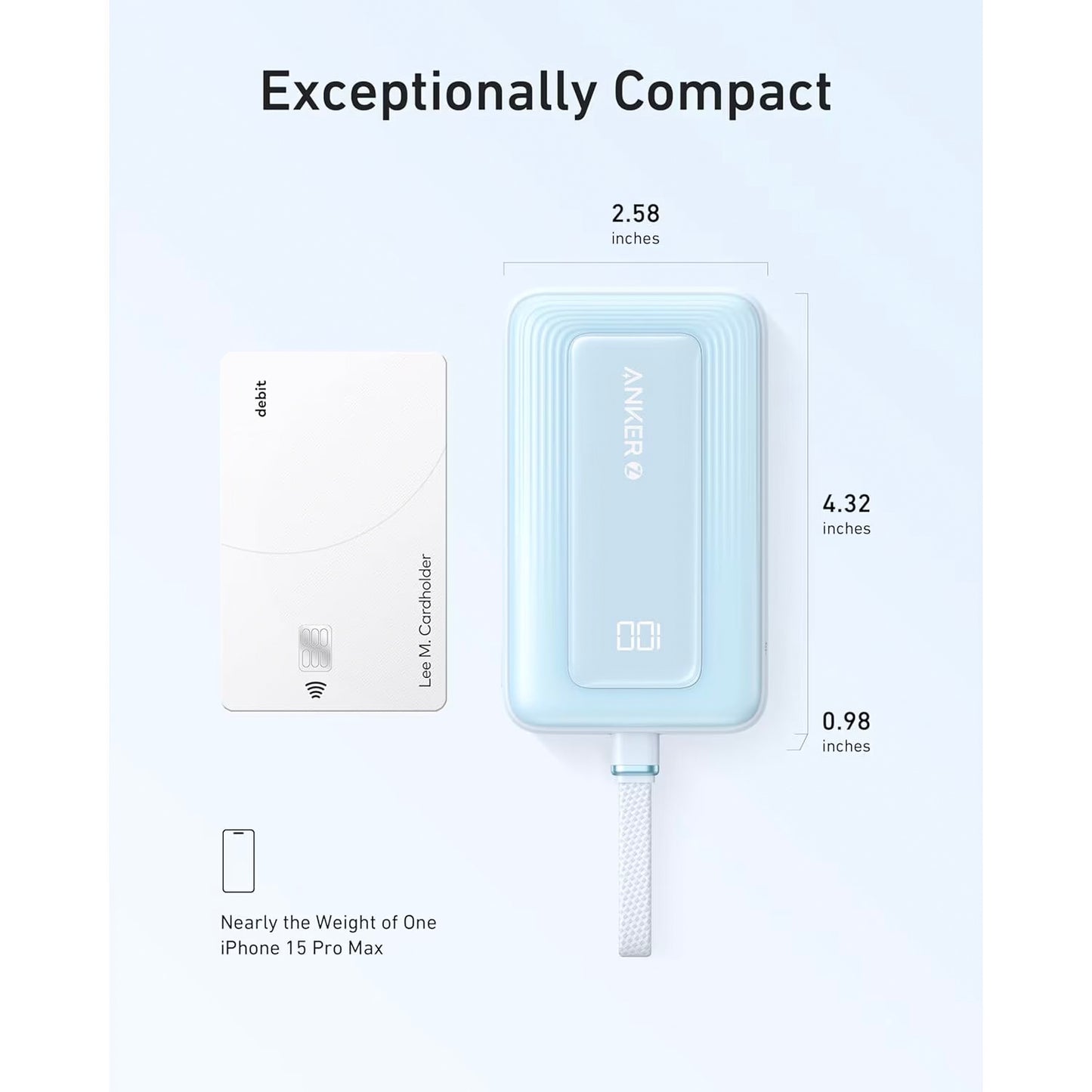 Baterie Externa Anker Zolo, 10000mAh, 30W, QC + PD, 1 x USB-A - 2 x USB-C, Albastra A1688031