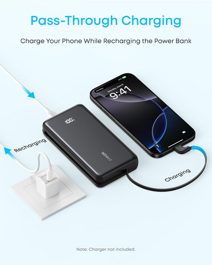 Baterie Externa Anker Zolo, 10000mAh, 22.5W, QC + PD, 1 x USB-A - 2 x USB-C, Neagra A110DH11