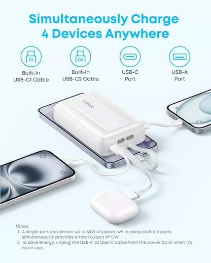 Baterie Externa Anker Zolo, 20000mAh, 45W, QC + PD, 1 x USB-A - 3 x USB-C, Neagra A1681H12