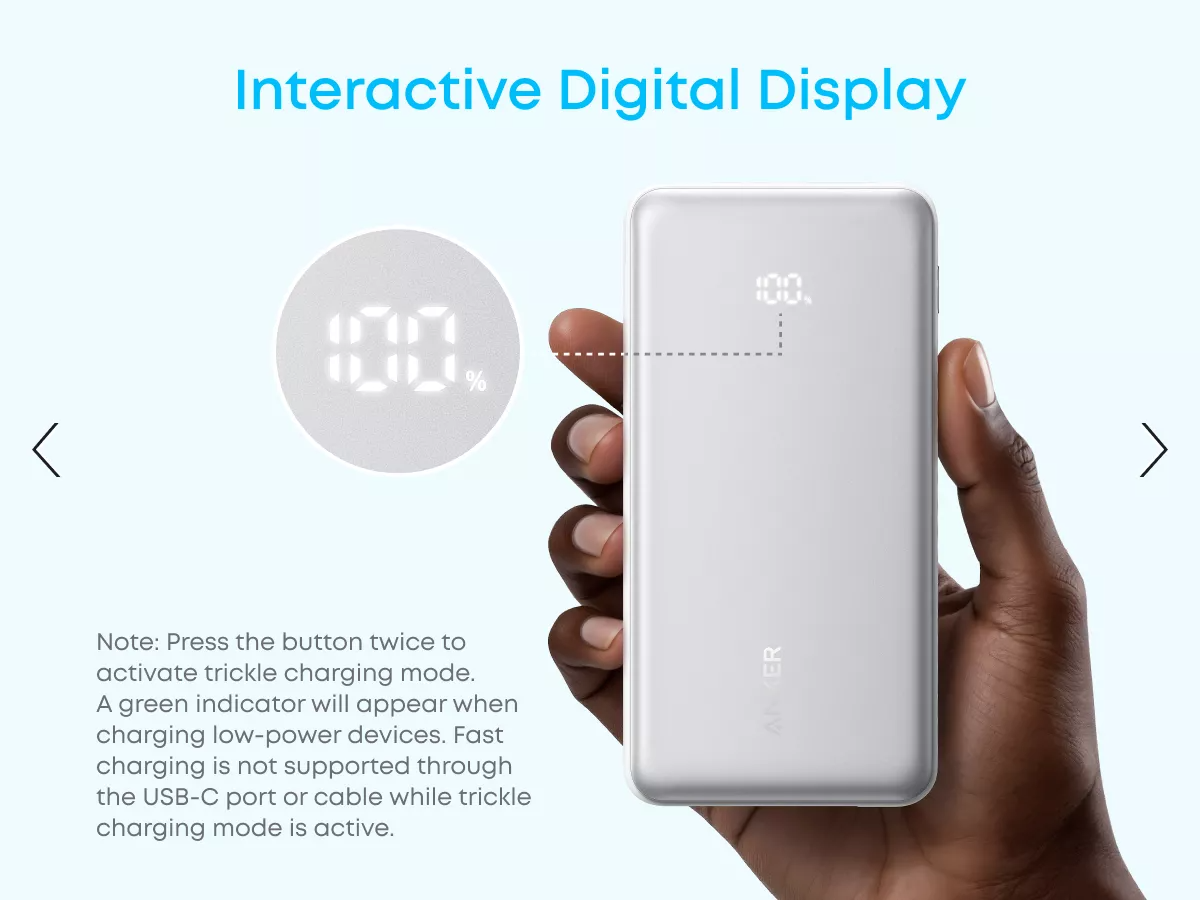 Baterie Externa Anker Zolo, 10000mAh, 22.5W, QC + PD, 1 x USB-A - 2 x USB-C, Alba A110DH21