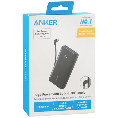 Baterie Externa Anker Zolo, 20000mAh, 22.5W, QC + PD, 1 x USB-A - 2 x USB-C, Neagra A110EH11
