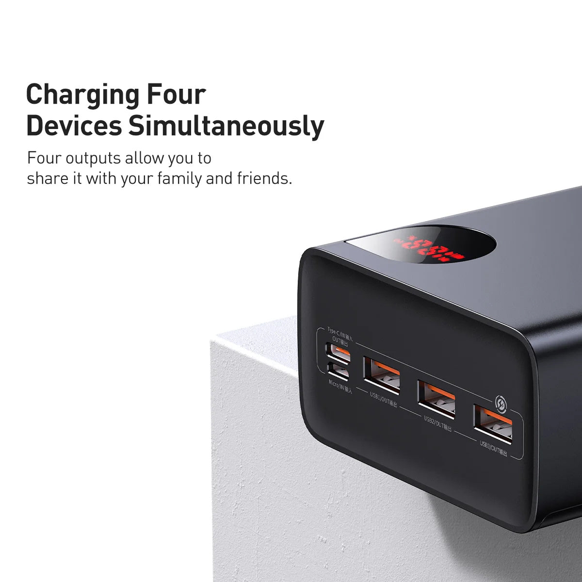 Baterie Externa Baseus Adaman, 40000mAh, 22.5W, QC + PD, 1 x USB-C - 3 x USB-A, Neagra