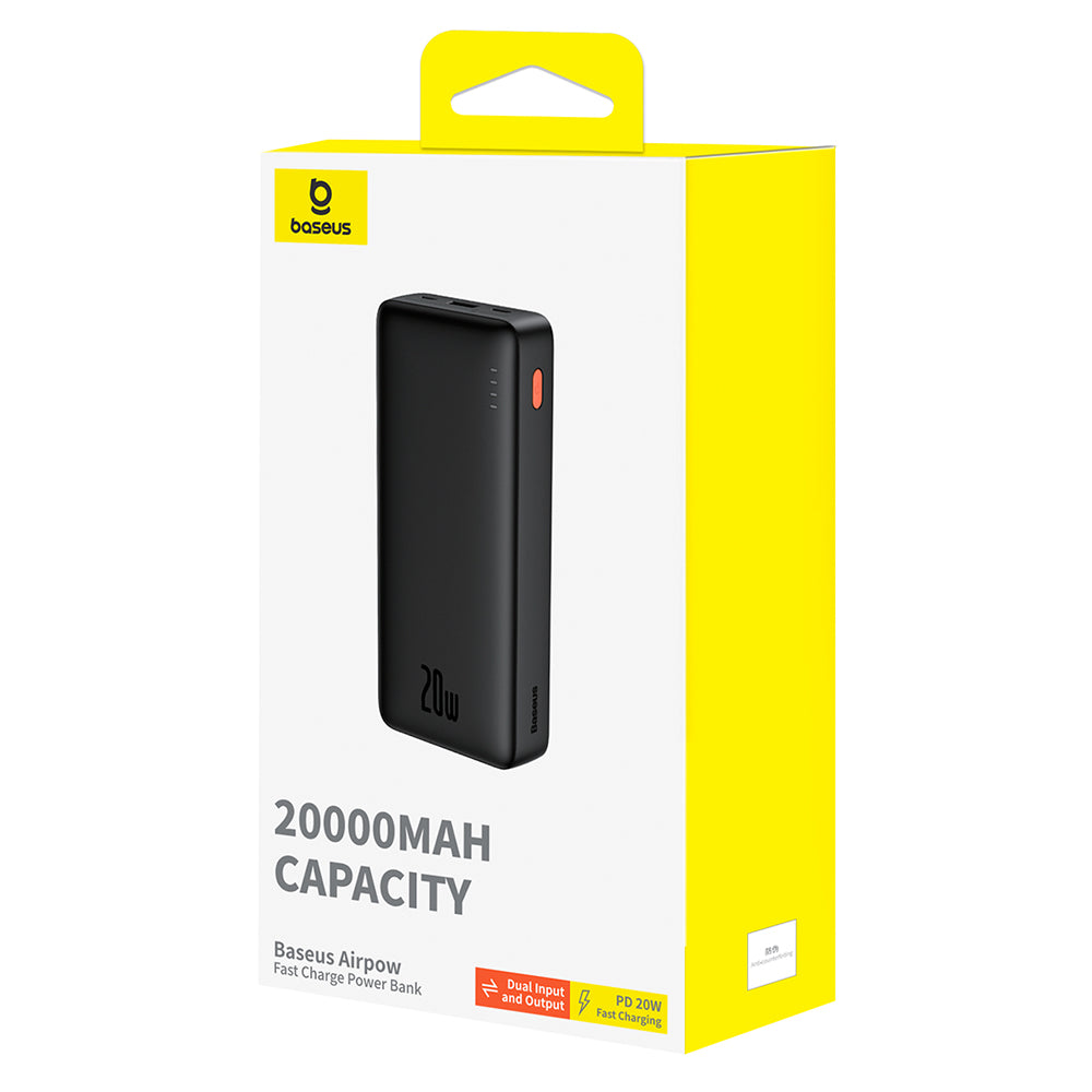 Baterie Externa Baseus Airpow, 20000mAh, 20W, QC + PD, 1 x USB-A - 1 x USB-C, Neagra P10022804113-00