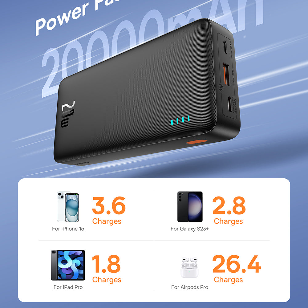 Baterie Externa Baseus Airpow, 20000mAh, 20W, QC + PD, 1 x USB-A - 1 x USB-C, Neagra P10022804113-00