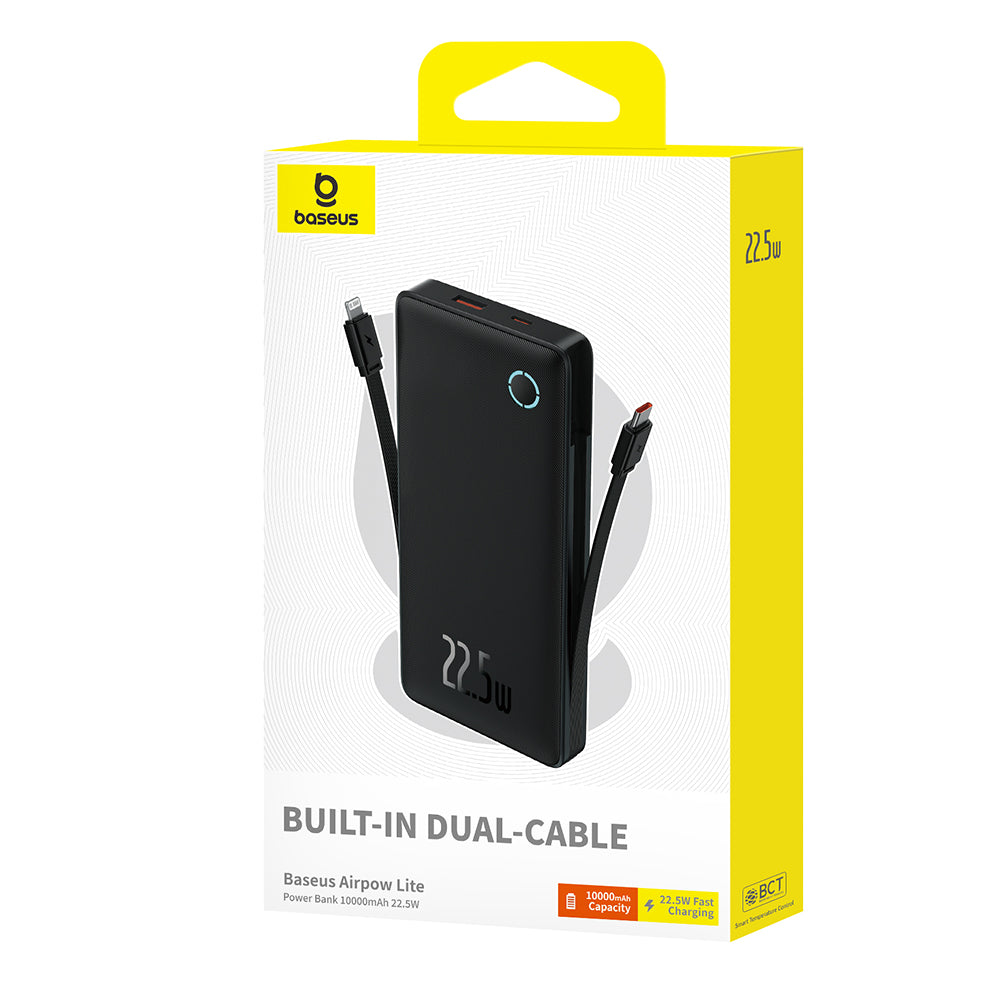 Baterie Externa Baseus Airpow Lite, 10000mAh, 22.5W, QC + PD, 1 x Lightning - 1 x USB-A - 2 x USB-C, Neagra P10067501123-00