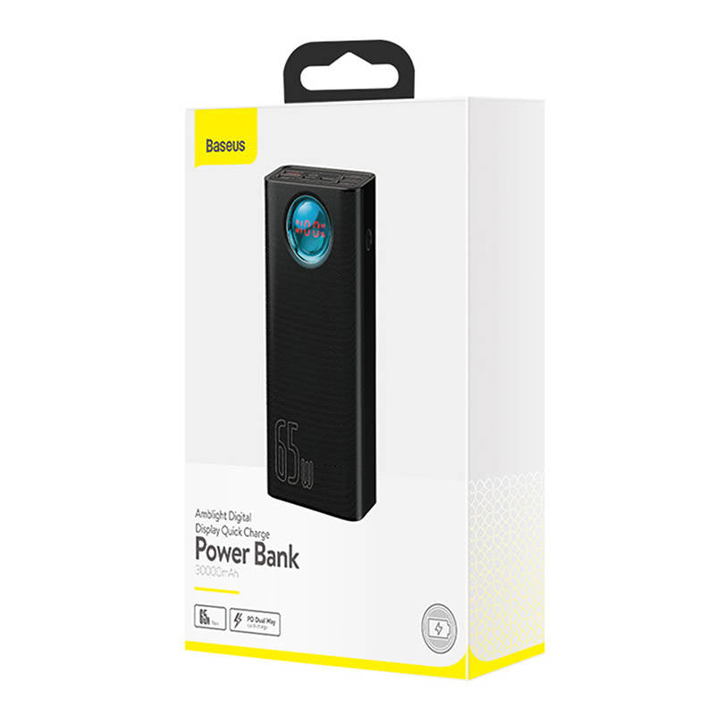 Baterie Externa Baseus Amblight Digital Display, 30000mAh, 65W, QC + PD, 1 x USB-C - 4 x USB-A, Neagra PPLG000101