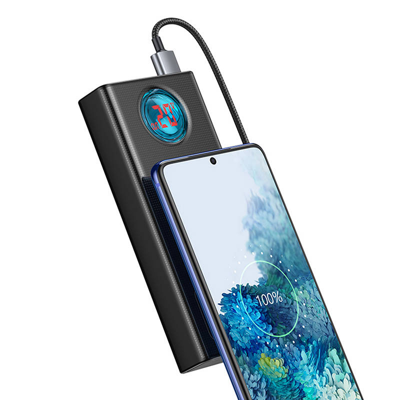 Baterie Externa Baseus Amblight Digital Display, 30000mAh, 65W, QC + PD, 1 x USB-C - 4 x USB-A, Neagra PPLG000101