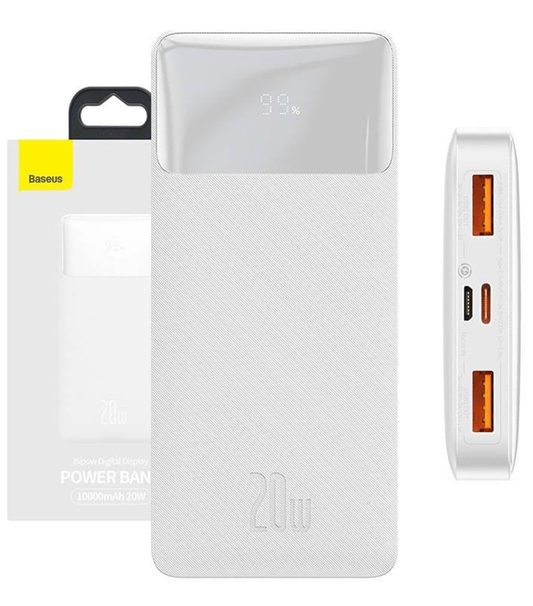 Baterie Externa Baseus Bipow, 10000mAh, 20W, QC + PD, 1 x USB-C - 2 x USB-A, Alba PPBD050502