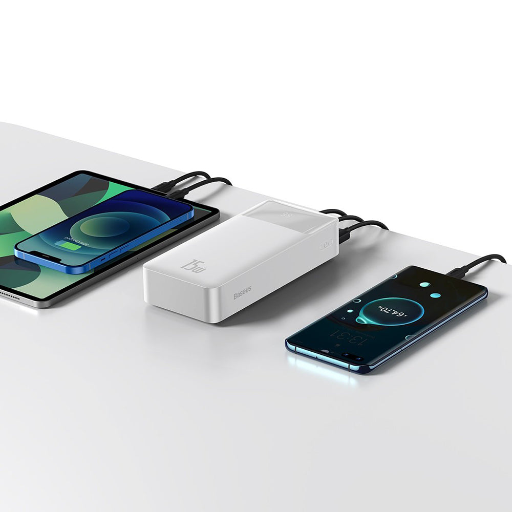 Baterie Externa Baseus Bipow, 30000mAh, 15W, 1 x USB-C - 2 x USB-A, Alba PPBD050202