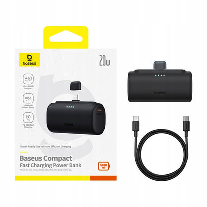 Baterie Externa Baseus Compact, 5000mAh, 20W, PD, 1 x Lightning - 1 x USB-C, Neagra P10068307113-00