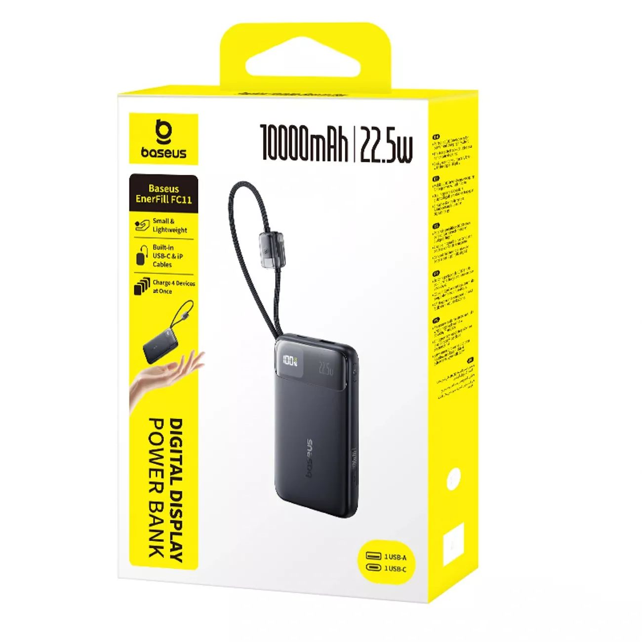 Baterie Externa Baseus EnerFill FC11, 10000mAh, 22.5W, QC + PD, 1 x Lightning - 1 x USB-A - 2 x USB-C, Neagra E0027R04