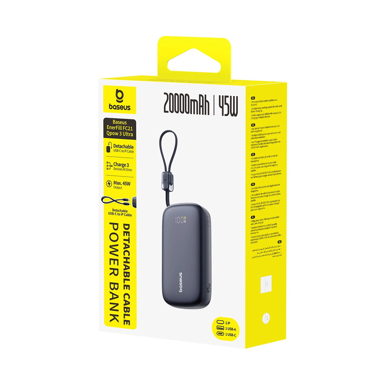 Baterie Externa Baseus EnerFill FC21 QPow 3 Ultra, 20000mAh, 45W, QC + PD, 1 x USB-A - 1 x USB-C, Neagra E0027P00