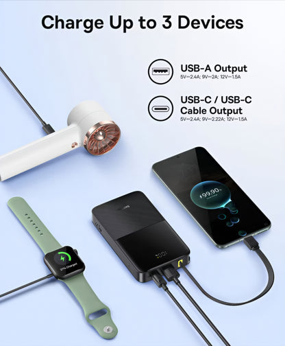 Baterie Externa Baseus EnerFill Bipow2 Pro, 10000mAh, 22.5W, QC + PD, 1 x USB-A - 2 x USB-C, Neagra E0027600