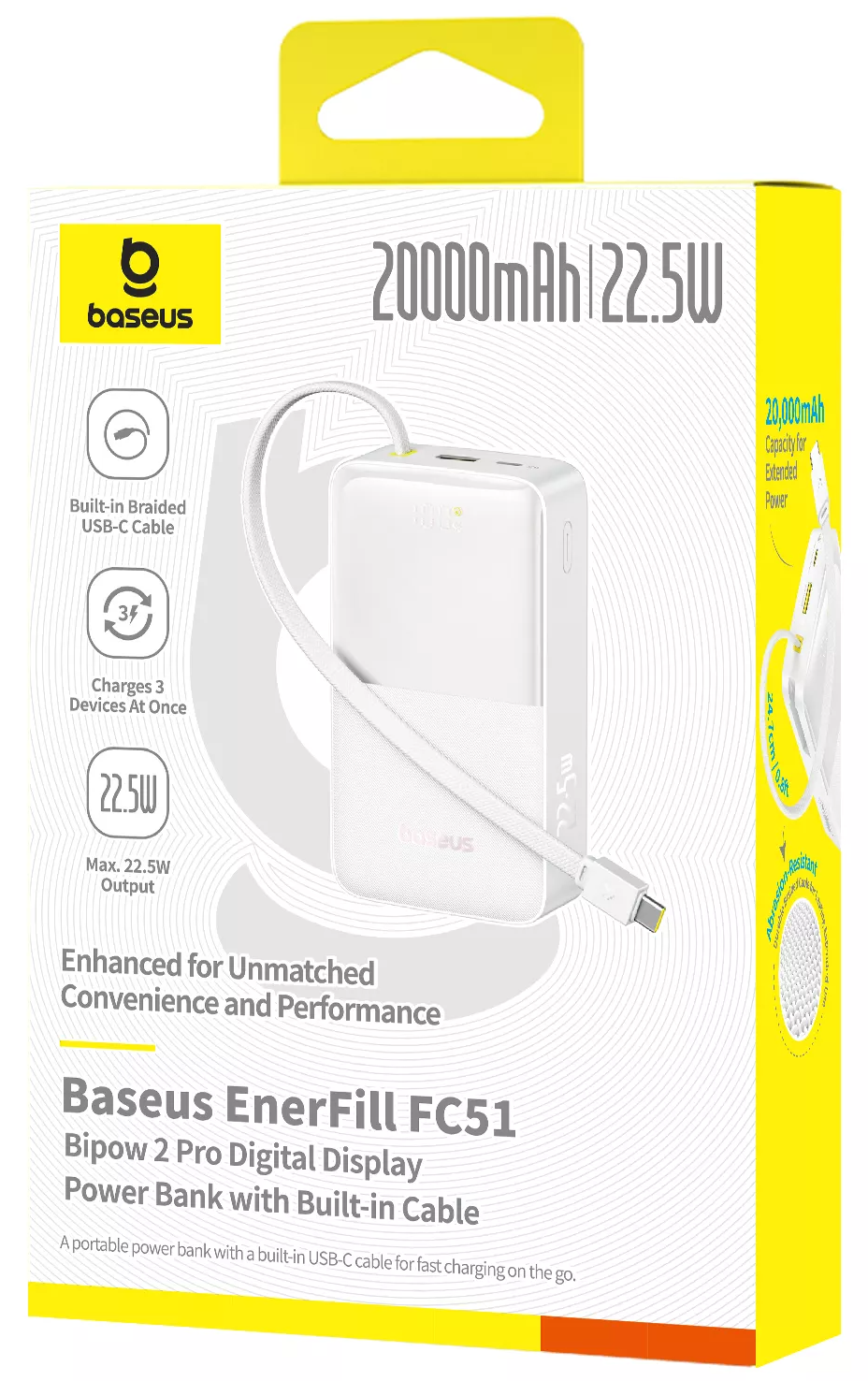 Baterie Externa Baseus EnerFill Bipow2 Pro, 20000mAh, 22.5W, QC + PD, 1 x USB-A - 2 x USB-C, Alba E0027700