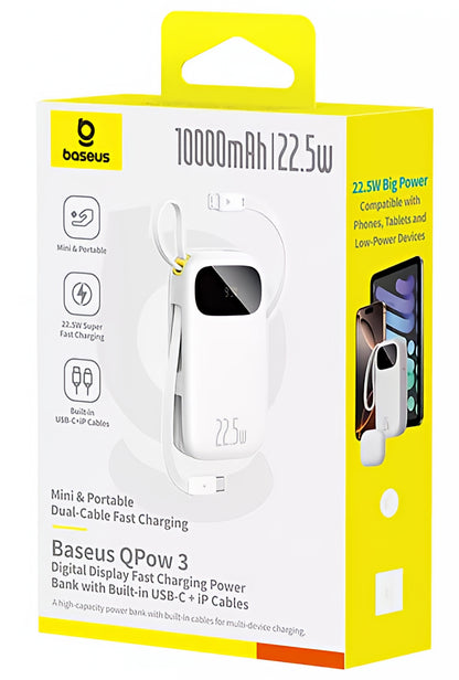 Baterie Externa Baseus EnerFill FC31, 10000mAh, 22.5W, QC + PD, 1 x Lightning - 1 x USB-A - 2 x USB-C, Alba P10082106213-00