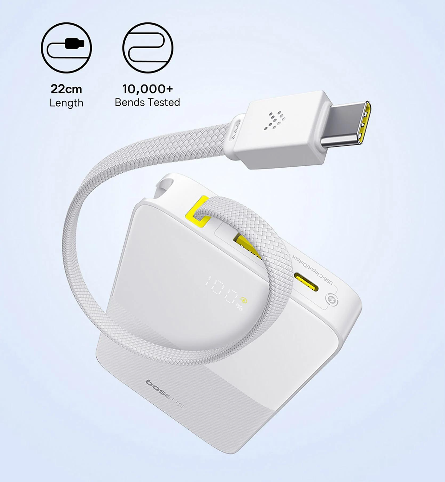 Baterie Externa Baseus EnerFill Bipow2 Pro, 10000mAh, 22.5W, QC + PD, 1 x USB-A - 2 x USB-C, Alba E0027601