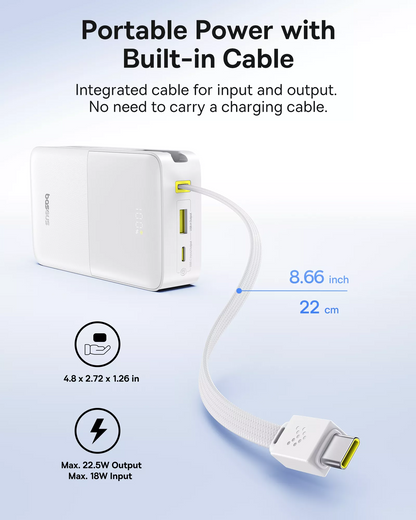 Baterie Externa Baseus EnerFill Bipow2 Pro, 20000mAh, 22.5W, QC + PD, 1 x USB-A - 2 x USB-C, Alba E0027700