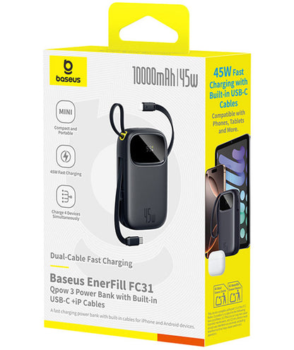 Baterie Externa Baseus EnerFill FC31 Qpow 3, 10000mAh, 45W, QC + PD, 1 x USB-A - 3 x USB-C, Neagra P10082102123-00