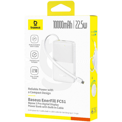 Baterie Externa Baseus EnerFill Bipow2 Pro, 10000mAh, 22.5W, QC + PD, 1 x USB-A - 2 x USB-C, Alba E0027601