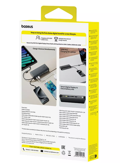 Baterie Externa Baseus EnerFill FC41, 20000mAh, 100W, QC + PD, 1 x USB-A - 3 x USB-C, Neagra E0028N03