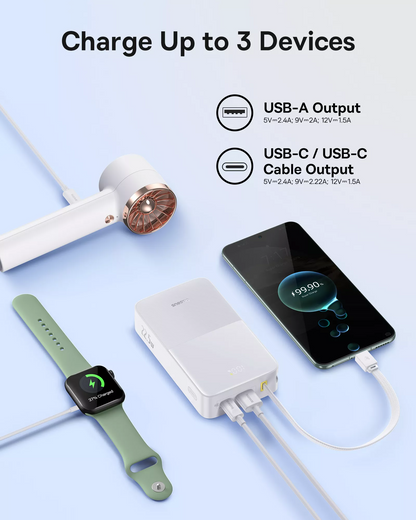 Baterie Externa Baseus EnerFill Bipow2 Pro, 20000mAh, 22.5W, QC + PD, 1 x USB-A - 2 x USB-C, Alba E0027700