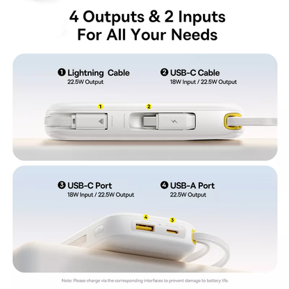 Baterie Externa Baseus EnerFill FC31, 10000mAh, 22.5W, QC + PD, 1 x Lightning - 1 x USB-A - 2 x USB-C, Alba P10082106213-00