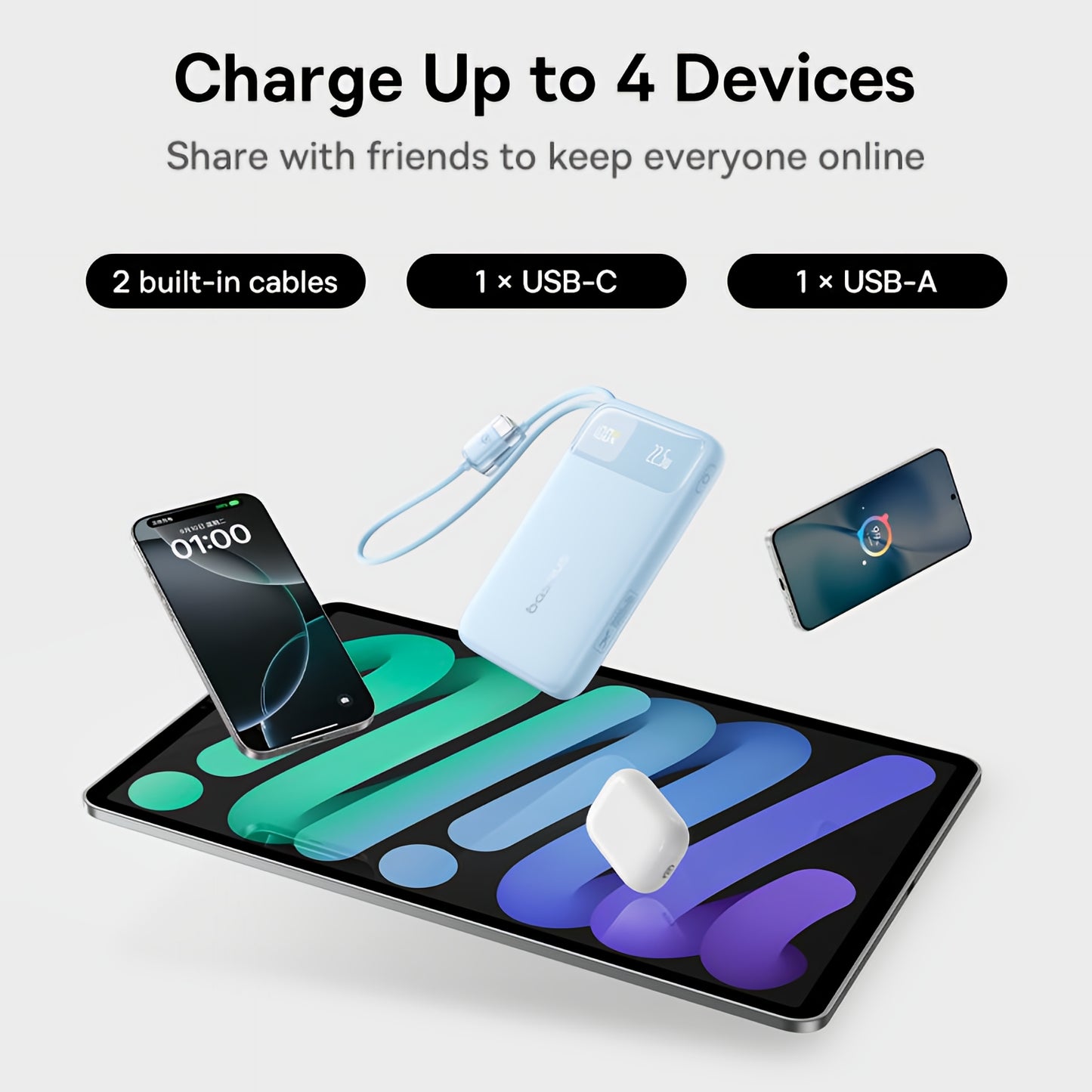 Baterie Externa Baseus EnerFill FC11, 20000mAh, 22.5W, QC + PD, 1 x Lightning - 1 x USB-A - 2 x USB-C, Albastra E0027S06