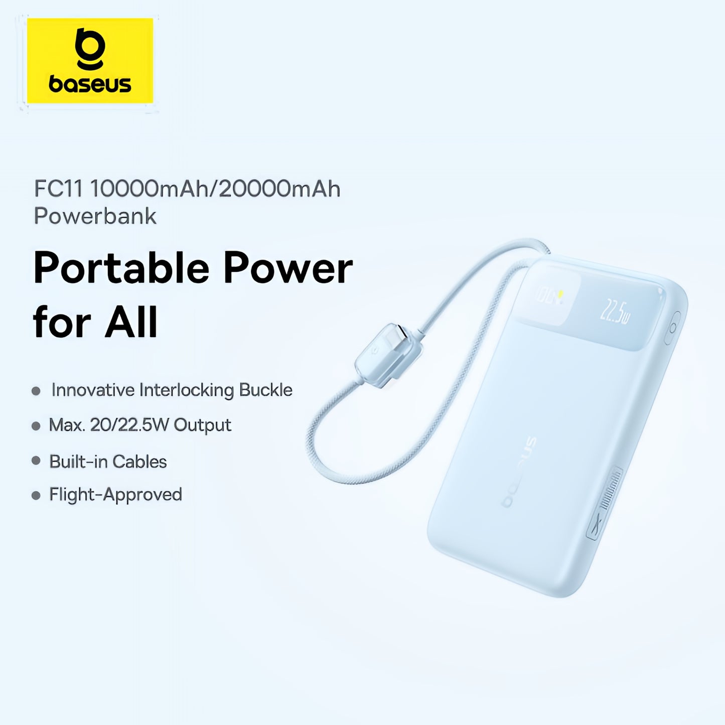 Baterie Externa Baseus EnerFill FC11, 20000mAh, 22.5W, QC + PD, 1 x Lightning - 1 x USB-A - 2 x USB-C, Albastra E0027S06