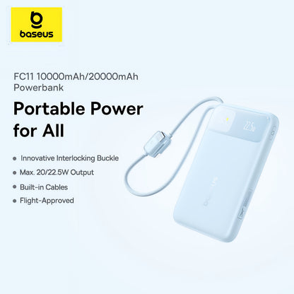 Baterie Externa Baseus EnerFill FC11, 20000mAh, 22.5W, QC + PD, 1 x Lightning - 1 x USB-A - 2 x USB-C, Albastra E0027S06