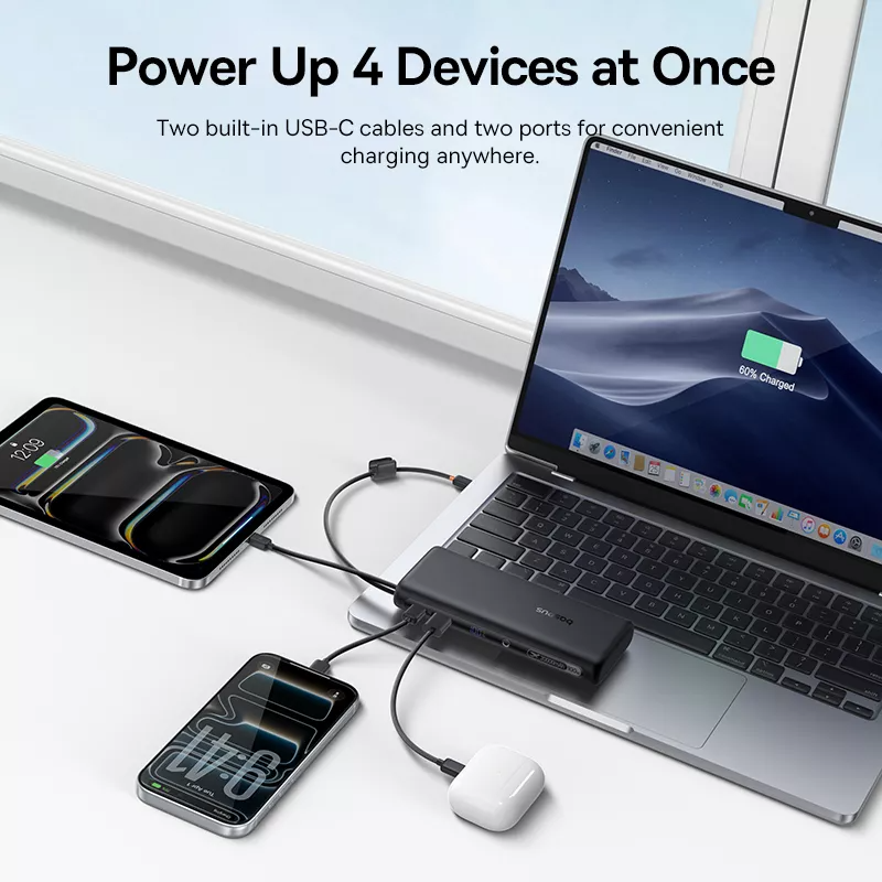 Baterie Externa Baseus EnerFill FC41, 20000mAh, 100W, QC + PD, 1 x USB-A - 3 x USB-C, Neagra E0028N03