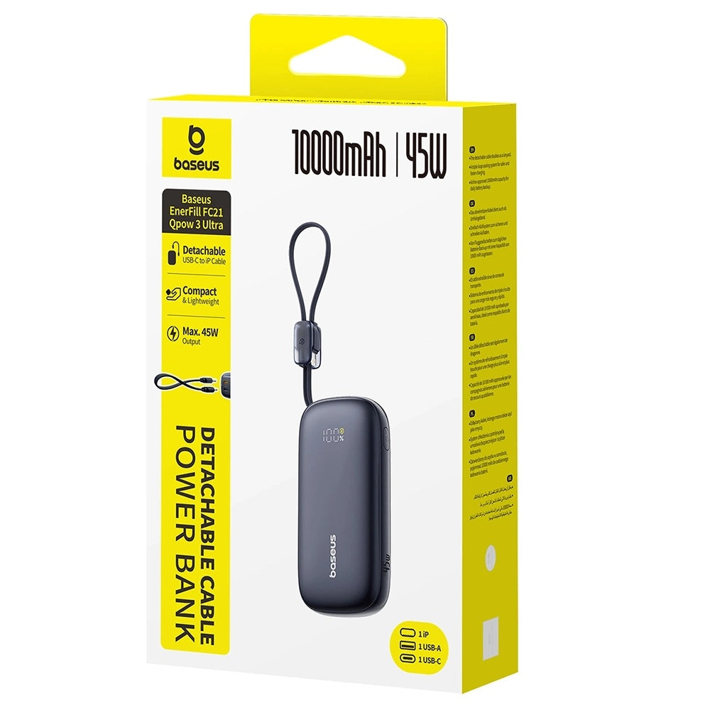 Baterie Externa Baseus EnerFill FC21 Qpow 3 Ultra, 10000mAh, 45W, QC + PD, 1 x USB-A - 1 x USB-C, Neagra E0027Q00