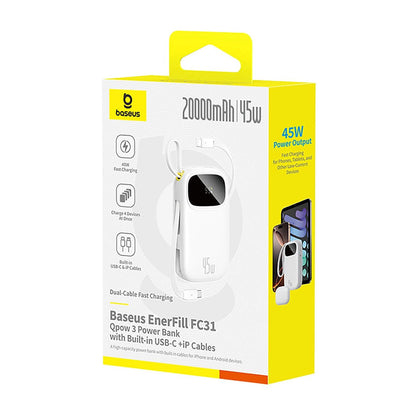 Baterie Externa Baseus EnerFill FC31 Qpow 3, 10000mAh, 45W, QC + PD, 1 x Lightning - 1 x USB-A - 2 x USB-C, Alba E0028C01