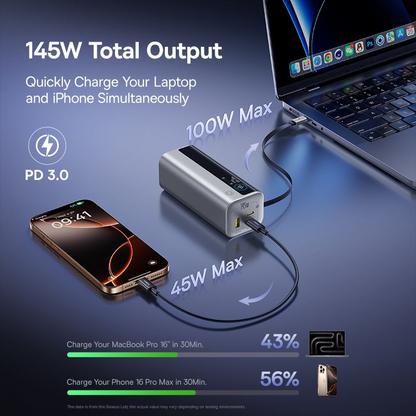 Baterie Externa Baseus EnerGeek GR11, 20000mAh, 145W, QC + PD, 1 x USB-A - 3 x USB-C, Argintie E0027B02