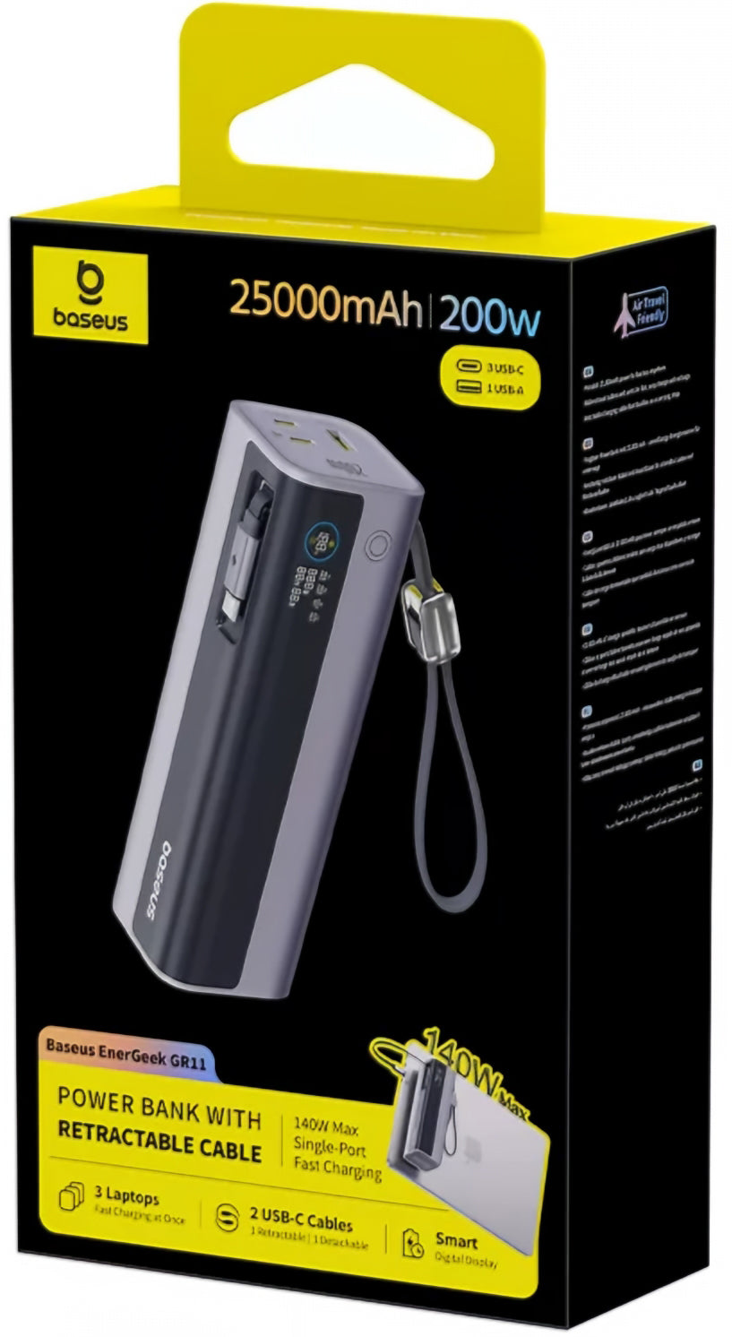 Baterie Externa Baseus EnerGeek GR11, 25000mAh, 200W, QC + PD, 1 x USB-A - 3 x USB-C, Gri E0028Q00
