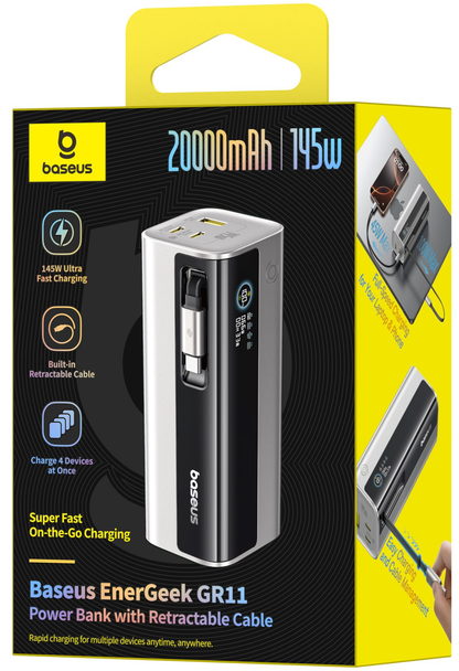 Baterie Externa Baseus EnerGeek GR11, 20000mAh, 145W, QC + PD, 1 x USB-A - 3 x USB-C, Argintie E0027B02