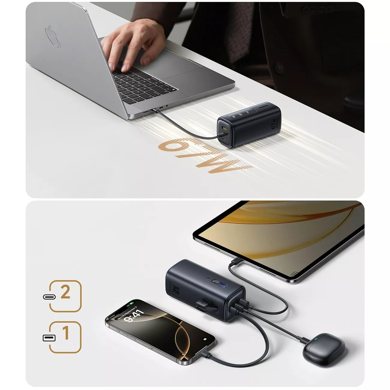 Baterie Externa Baseus EnerGeek GX11, 20000mAh, 67W, QC + PD, 1 x USB-A - 2 x USB-C, Neagra E0025701