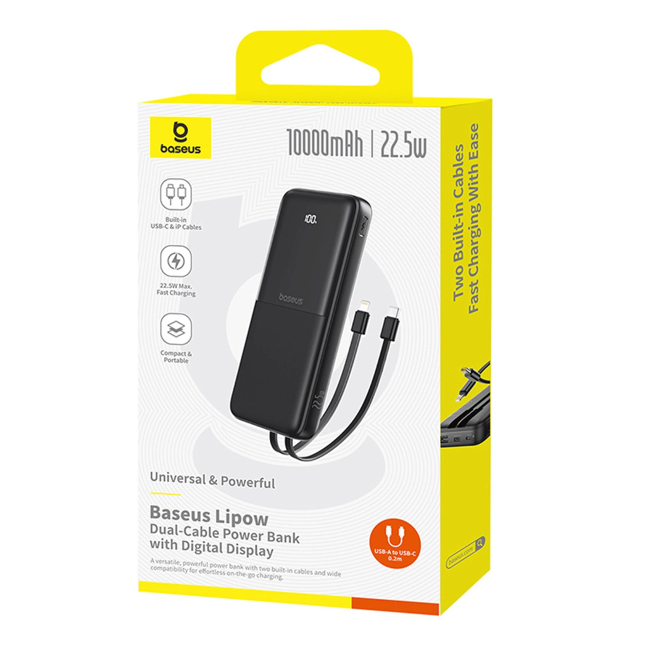 Baterie Externa Baseus Lipow, 10000mAh, 22.5W, QC + PD, 1 x Lightning - 1 x USB-A - 2 x USB-C, Neagra P10079101123-00