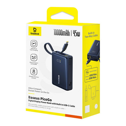 Baterie Externa Baseus PicoGo, 10000mAh, 45W, QC + PD, 1 x USB-A - 2 x USB-C, Neagra P10076803123-00