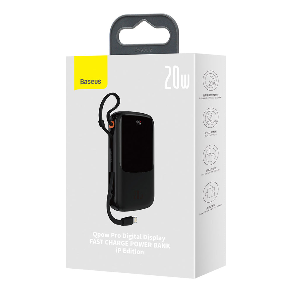 Baterie Externa Baseus Qpow Pro, 20000mAh, 20W, QC + PD, 1 x Lightning - 1 x USB-A - 1 x USB-C, Neagra PPQD040001