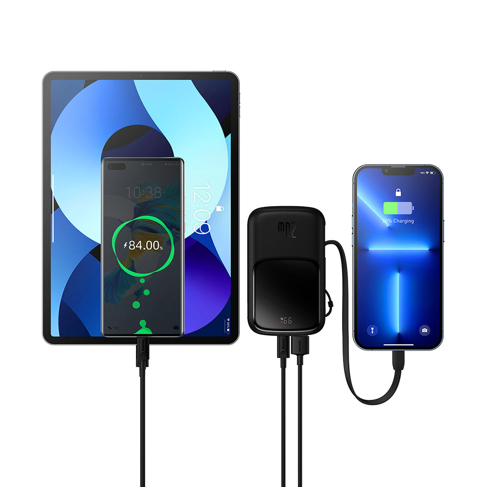 Baterie Externa Baseus Qpow Pro, 20000mAh, 20W, QC + PD, 1 x Lightning - 1 x USB-A - 1 x USB-C, Neagra PPQD040001