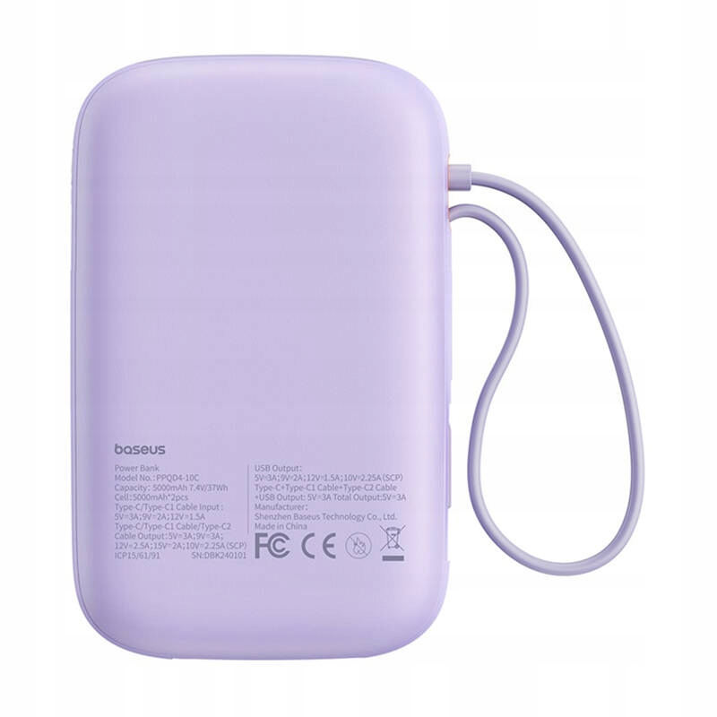 Baterie Externa Baseus Qpow2, 10000mAh, 30W, QC + PD, 1 x USB-A - 3 x USB-C, Mov P10055008513-00