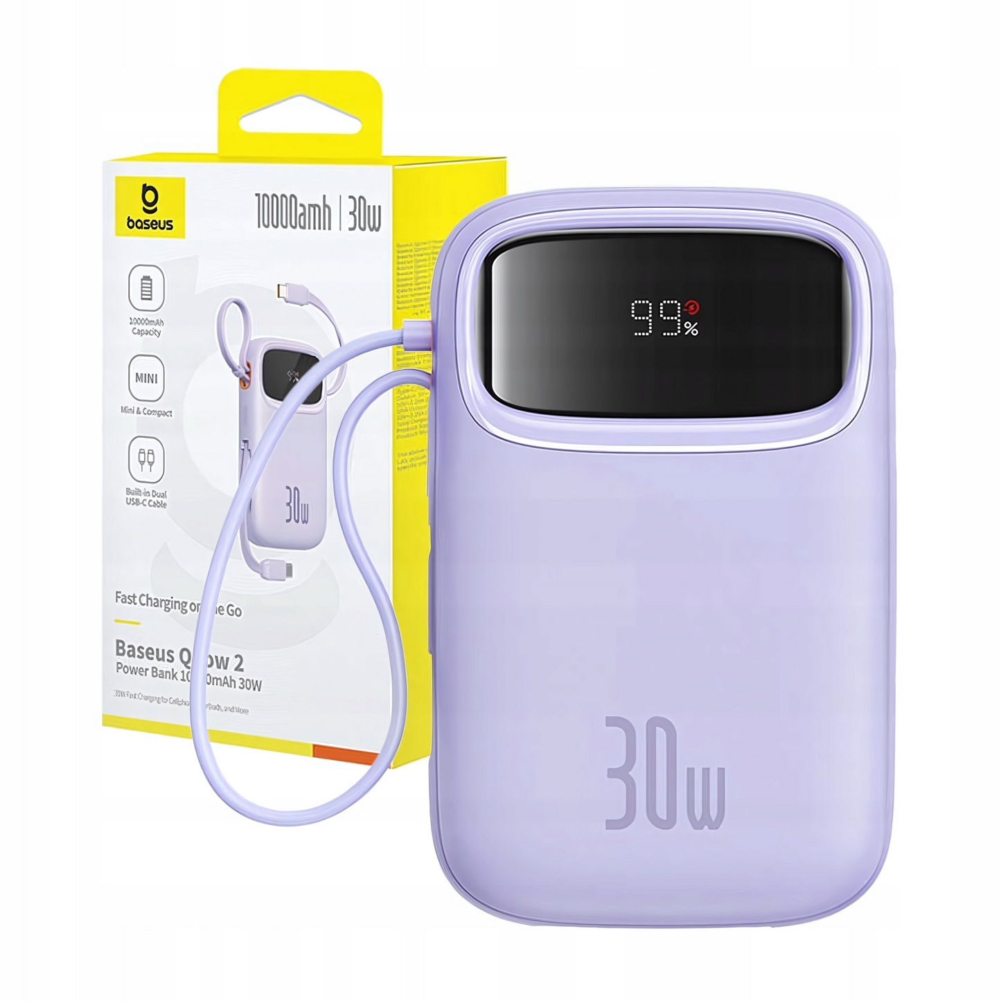 Baterie Externa Baseus Qpow2, 10000mAh, 30W, QC + PD, 1 x USB-A - 3 x USB-C, Mov P10055008513-00