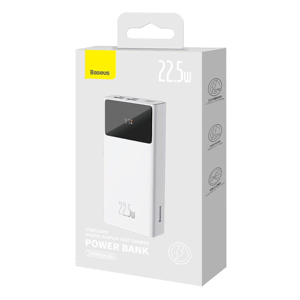 Baterie Externa Baseus Star Lord, 20000mAh, 22.5W, QC + PD, 1 x USB-C - 2 x USB-A, Alba PPXJ080002