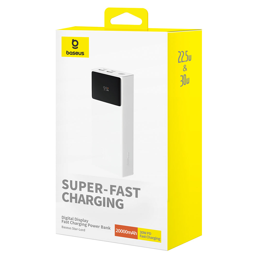 Baterie Externa Baseus Star Lord, 20000mAh, 30W, QC + PD, 1 x USB-C - 2 x USB-A, Alba P10022904213-00