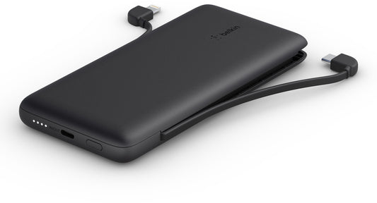 Baterie Externa Belkin BoostCharge Plus, 10000mAh, 23W, QC + PD, 1 x Lightning - 2 x USB-C, Neagra BPB006btBLK