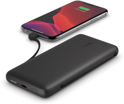 Baterie Externa Belkin BoostCharge Plus, 10000mAh, 23W, QC + PD, 1 x Lightning - 2 x USB-C, Neagra BPB006btBLK